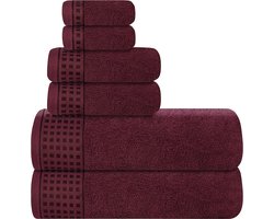 Ultra soft cotton towel set of 6 pieces, including 2 extra large bath towels 70 x 140 cm, 2 hand towels 40 x 60 cm and 2 wash towels 30 x 30 cm, eco-friendly and 100% recyclable, burgundy