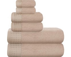 Ultra soft cotton towel set of 6 pieces, including 2 extra large bath towels 70 x 140 cm, 2 hand towels 40 x 60 cm and 2 washcloths 30 x 30 cm, eco-friendly and 100% recyclable, brown