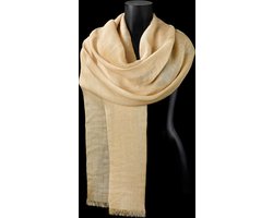 Ultra zachte linnen sjaal met korte franjes in een natuurlijke vanille kleur