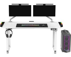 Ultradesk UPLIFT LED RGB – Wit – Elektrisch Verstelbaar Bureau met Verlichting – Zit/Stabureau voor Gaming, Home Office & Kantoor – Inclusief Accessoires