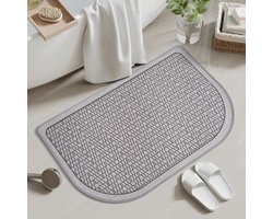Ultradunne badmat, snel drogend, waterabsorberend, antislip badmat, badmat, geschikt voor onder de deur, geweven, wasbare vloer, rubber, halfrond badmat, grijs 16x24