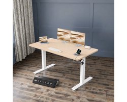 UltraLift™ Elektrisch Zit-Sta Bureau – 140x60 cm – Hoogte Verstelbaar – Sta Bureau met USB Oplaadpoort – Ergonomisch & Stabiel – Beige – Voor Kantoor, Gaming & Thuiswerken