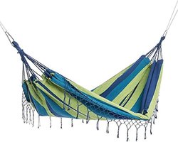 Ultranatura Hangmat Bali - 210 x 150 cm Ligoppervlak - Ligmat - Tweepersoons Hangmat - Hangmatten zonder standaard - Schommelbed - Max. 200 kg - Groen/blauw