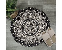 Ultrazacht Fluwelen Vloerkleed – Boho Mandala Vloerkleed met Pom Pom Kwastjes