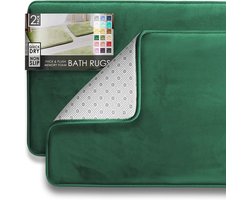 Ultrazachte Antislip Badmat Set van 2 - Fluwelen Traagschuim Badkamertapijt - Sneldrogend en Machinewasbaar - Jagergroen
