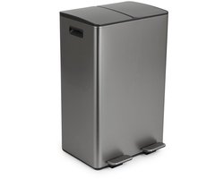 Umuzi Cleaning prullenbak - 60L - Afval Scheiden 2 Bakken - Metal Grey - Soft close - 45x37x70cm