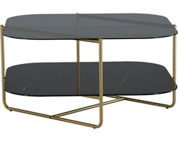 Un-line salontafel 85x85cm messing decor, glas rookkleurig.