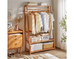 unho bamboe kapstok - kledingrek met 3 planken en 10 haken - Kledingrek met kledingstang, voor hal, woonkamer en kantoor - 80x43.5x165cm