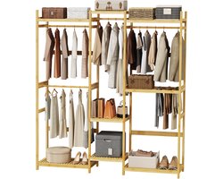 unho Bamboe Kastsysteem - Kledingrek - Groot vrijstaand kledingrek - Kledingrek voor hangende kleding met opbergplanken en ophangstangen - Open Kledingkast Organisatie - 177 x 41.5 x 196cm