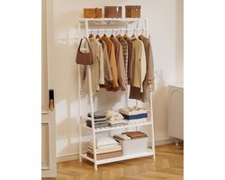 unho Bamboe kledingrek - Hoek open kledingkast - met 3 opbergplanken en 10 haken - Draagbare kledingrek - Vrijstaande kledingorganizer voor slaapkamer, hal, woonkamer - Wit