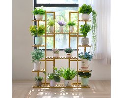 unho Bamboe Plantenrek - Plantenstandaard met 9 Lagen - Bloemenrek voor Binnen & Buiten - Stevig & Duurzaam - 123x89x19.5 cm - Natuurlijk Hout