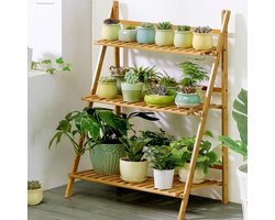 unho Bamboe Plantenstandaard - 3 Tier Plantenladder - Opvouwbaar Bloempot Display Planchet Rek voor Binnen Buiten Home Patio Gazon Tuin Balkon - Plantenhouder Organisator - 69 x 37 x 96cm
