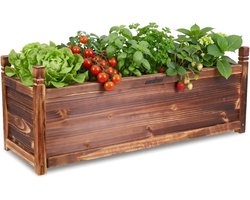 unho Houten Plantenbak Buiten - Gecarboniseerd Dennenhout - Rechthoekige Bloembak - Weerbestendig & Rotvrij - 90 cm