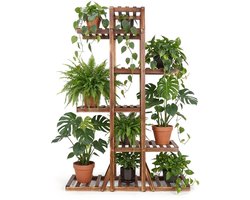 unho Houten Plantenrek met 6 Niveaus - 131cm - Bloementrap voor Binnen & Buiten - Duurzame Plantenstandaard - Decoratieve Bloempot Houder - Bruin