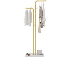 unho Metalen Kapstok - Vrijstaande Kapstok - Dubbele Stok Kledingrek - met Marmeren Voet en 5 Haken - Gouden Kledingrek - Hoedenstandaard - voor Ingang Woonkamer Slaapkamer Kantoor