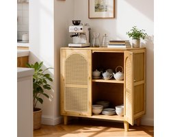 unho Opbergkast - Dressoir van Bamboe – 2 Deuren – Verstelbare Plank – Keukenkast & Sideboard – Voor Woonkamer, Eetkamer & Hal – 75x39x82 cm – Naturel