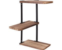 unho Rustieke Hoek Muurplank - 3 Tiers Muur Opgezet Drijvend Rek - Display Opbergmeubel - voor Slaapkamer Badkamer Keuken