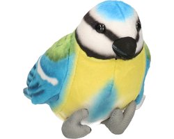 Uni Toys Knuffeldier Pimpelmees vogel - Zachte pluche stof - 10 cm