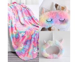 Unicorn fleece deken - set van 3 - glow in the dark - cadeau set - fleece deken - Deken - oogmasker - hoofdband - unicorn set - 3 delig - cadeauset - feestdagen -