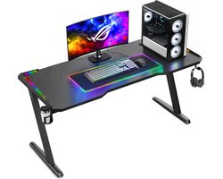 Unidesk Game Bureau met LED verlichting - 140x60x73 CM - Incl RGB Muismat - Gaming Desk- Computer Tafel - Gaming Bureau - Zwart
