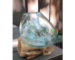 Uniek gesmolten glas op hout Design Plant Bowl Medium