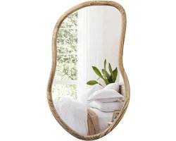 Unieke asymmetrische wandspiegel van natuurlijk hout voor badkamer en woonkamer decoratie, rustieke make-up spiegel voor een landelijke uitstraling