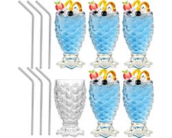 Unieke Cocktailglazen voor Pina Colada, Set van 6 Tiki Ananas Glazen, Perfect voor Feestjes, Thuisgebruik en Bars, 210ml, Transparant Glaswerk