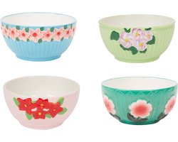 Unieke handbeschilderde kommen met bloemen in 4 kleuren set van 4