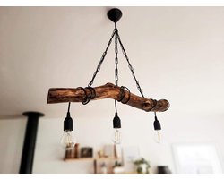 Unieke Hanglamp van Drijfhout met 3 Lichtpunten - Rustiek en Landelijk Design