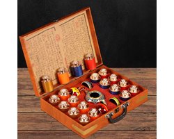 Unieke Higt Tea Set in Houten Doos – Met Theepot, 4 Mokjes & Chinese Thee - Cadeau - Geschenk