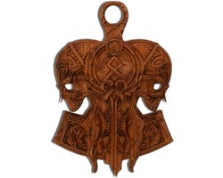 Unieke Houten Viking Wanddecoratie - Handgemaakt Scandinavisch Sierstuk - 50x35 cm - Douglashout