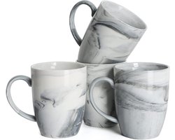 Unieke koffiemokken - Set van 4 grijze marmeren keramische bekers - Magnetron- en vaatwasmachinebestendig