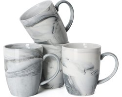 Unieke koffiemokken - Set van 4 grijze marmeren keramische bekers - Magnetron- en vaatwasmachinebestendig
