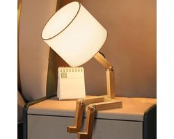 Unieke robot tafellamp - Houten bureaulamp met verstelbare vorm - Grappige en schattige lamp voor kinderkamer of thuiskantoor - Bijzonder cadeau voor jong en oud