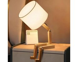 Unieke robot tafellamp - Houten bureaulamp met verstelbare vorm - Grappige en schattige lamp voor kinderkamer of thuiskantoor - Bijzonder cadeau voor jong en oud