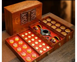 Unieke Thee Set in Houten Doos – Met Theepot, 4 Mokjes & Chinese Thee - Cadeau - Geschenk