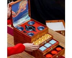Unieke Thee Set in Houten Doos – Met Theepot, 4 Mokjes & Chinese Thee - Cadeau - Geschenk
