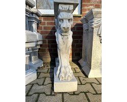 Unieke Zuil met Leeuw - 72 cm - Sokkel - Volledig Steen