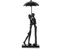 Unieke Zwarte Metaal Sculptuur van Koppel dat Kust Onder Paraplu - Perfecte Verjaardagscadeau voor Vrouwen, Decoratie voor Woonkamer en Boekenplank