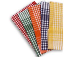 UNIFICATO - Keukenhanddoeken Set van 10 - 100% Katoen Theedoeken - 47 x 67 cm - Voor afwas en handen - 2 Blauw, 2 Rood, 2 Groen, 2 Oranje, 2 Geel