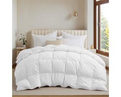 UNIKOME Duvet 200 x 220 cm for 2 People Duvet 4 Seasons Breathable Lightweight Thin Down and Goose Feather Filling, Washable, Oeko-Tex, RDS, White