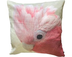 Unique Living - 4 stuks - kussenhoes - sierkussenhoes - papegaai - kaketoe - roze - wit - grijs - 45 x 45 cm - rits - vogel