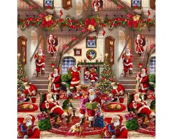 Unique Living - Dekorama - Kerst Tafelzeil - 140x300 cm - Kerst - Christmas House - Red - PVC - Afwasbaar