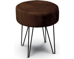 Unique Living Kruk Davy - velvet - donkerbruin - metaal/stof - D35 x H40 cm