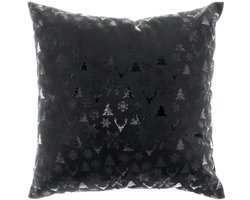 Unique Living | Kussen Bernt - 45x45cm - black - zwart met zilver - Kussen woonkamer of slaapkamer