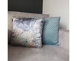 Unique Living Kussen – Sierkussen – Kussens Woonkamer – Set van 2 – Mix Set – Velvet – Marmer – Noppen – Luxe Kussens – 45x45 cm – (Licht)Blauw – Grijs – Goud – Mineraal Blauw