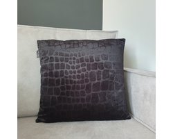 Unique Living Kussen – Sierkussen – Kussens Woonkamer – Velvet – Croco – Krokodil – Luxe Kussen – 45x45 cm – Zwart – Black