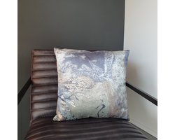 Unique Living Kussen – Sierkussen – Kussens Woonkamer – Velvet – Marmer – Luxe Kussen – 45x45 cm – (Licht)Blauw – Grijs – Goud – Mineraal Blauw