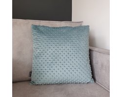 Unique Living Kussen – Sierkussen – Kussens Woonkamer – Velvet – Noppen – Luxe Kussen – 45x45 cm – Mineraal Blauw – Licht Blauw