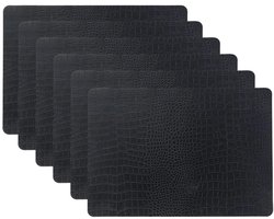 Unique Living placemats Croco lederlook - 6x - 43 x 30 cm - zwart - pvc - tafel onderleggers
